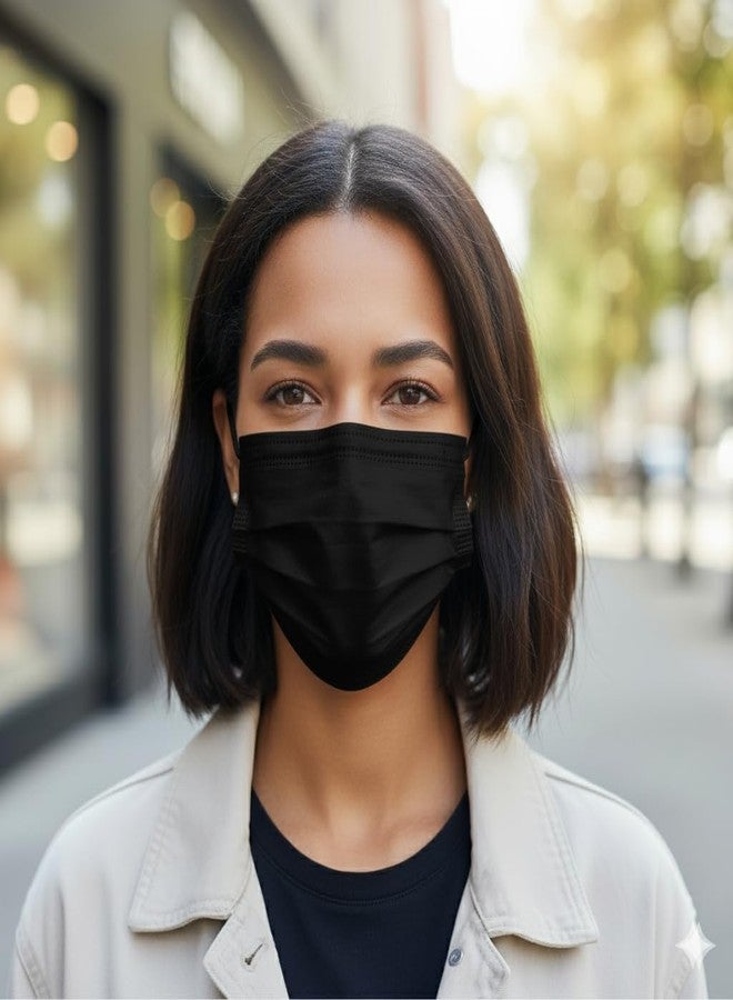 7Shield Face Mask | Disposable Safety Masks for Women & Men | ISO CE GMP SITRA Certified Soft Fabric Spandex Earloop strings, Comfortable & Secure Face Masks (Black-50) - Image 5